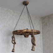 Otantik Çarşı Ahşap Halatlı Teker Avize 60 cm. 3lü - 1