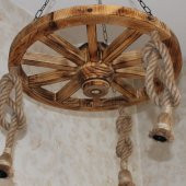 Otantik Çarşı Ahşap Halatlı Teker Avize 60 cm. 3lü - 2