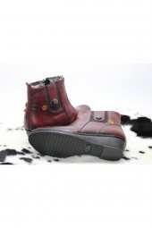 HAKİKİ DERİ ORTOPEDİK YANI LASTİKLİ DÜĞMELİ İÇİ YÜNLÜ FERMUARLI DOLGU TABAN BOT - 4