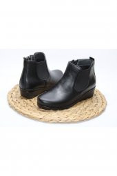 HAKİKİ DERİ ORTOPEDİK YANI LASTİKLİ DÜĞMELİ İÇİ YÜNLÜ FERMUARLI DOLGU TABAN BOT - 5