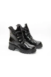 HAKİKİ DERİ KALIN ALÇAK TOPUKLU ARKASI FERMUAR DESENLİ BAĞCIKLI F. POSTAL BOT - 3