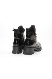 HAKİKİ DERİ KALIN ALÇAK TOPUKLU ARKASI FERMUAR DESENLİ BAĞCIKLI F. POSTAL BOT - 4