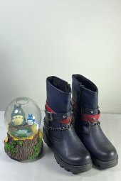 Kız Çocuk Hakiki Deri Bot Kırmızı Kemer Detaylı - 1