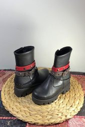 Kız Çocuk Hakiki Deri Bot Kırmızı Kemer Detaylı - 5