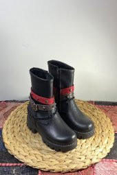 Kız Çocuk Hakiki Deri Bot Kırmızı Kemer Detaylı - 6