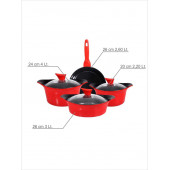 En Güzel Ev Ofis Hediyesi Kırmızı Gurme 7 Parça Cam Kapaklı Döküm Tencere Tava Yemek Pişirme Seti - 1