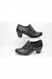 GİYGEZ HAKİKİDERİ ALÇAK TOPUKLU KISA YÜZLÜ GÜNLÜK BAĞSIZ SİYAH KADIN AYAKKABI - 3