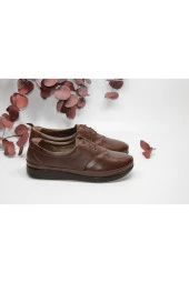 HANIMCA HAKİKİ DERİ DÜZ TABAN TOPUK DİKENİ DESTEKLİ KAHVE GÜNLÜK BAĞCIKLI KLASİK AYAKKABI - 2