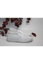 MARYJANE HAKİKİ DERİ KAUÇUK DÜZ TABAN BASKILI DERİ BEYAZ BAĞCIKLI GÜNLÜK ÇARIK AYAKKABI - 1