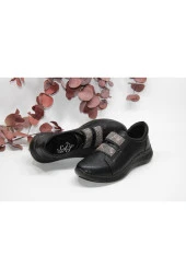 SEDEF HAFİF DÜZ TABAN TAŞLI LASTİKLİ SİYAH GÜNLÜK SPOR YÜRÜYÜŞ AYAKKABI - 3