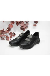 SEDEF HAFİF DÜZ TABAN TAŞLI LASTİKLİ SİYAH GÜNLÜK SPOR YÜRÜYÜŞ AYAKKABI - 4