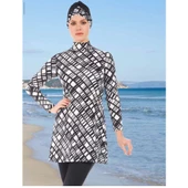 ESTİVA 22905 Siyah  DİJİTAL DESENLİ TAM BOY LYCRALI TESETTÜR MAYO thumbnail 4