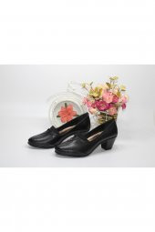 HANIMCA HAKİKİ DERİ 5,5 CM KALIN TOPUK BAĞSIZ GÜNLÜK-ABİYE SİYAH KADIN AYAKKABI - 2