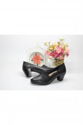 HANIMCA HAKİKİ DERİ 5,5 CM KALIN TOPUK BAĞSIZ GÜNLÜK-ABİYE SİYAH KADIN AYAKKABI - 3