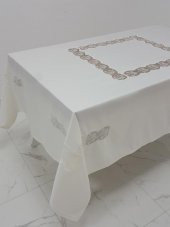 Finezza Bahar Lüx  Dantelli Krep Kumaş Krem Masa Örtüsü 170x230 cm - 1000 - 1