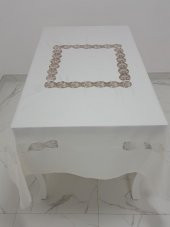 Finezza Bahar Lüx  Dantelli Krep Kumaş Krem Masa Örtüsü 170x230 cm - 1000 - 3
