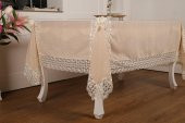 Finezza Fedora Lüx  Dantelli Keten Kumaş Koyu Krem Masa Örtüsü 170x230 cm - 1002 - 2