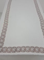 Finezza Sidal Lüx  Dantelli Krep Kumaş Krem Masa Örtüsü 170x330 cm - 1003 thumbnail 1
