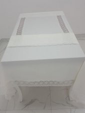 Finezza Sidal Lüx  Dantelli Krep Kumaş Krem Masa Örtüsü 170x330 cm - 1003 thumbnail 2