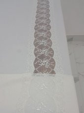 Finezza Sidal Lüx  Dantelli Krep Kumaş Krem Masa Örtüsü 170x330 cm - 1003 thumbnail 3