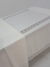 Finezza Sidal Lüx  Dantelli Krep Kumaş Krem Masa Örtüsü 170x330 cm - 1003 thumbnail 4