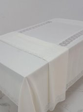 Finezza Sidal Lüx  Dantelli Krep Kumaş Krem Masa Örtüsü 170x330 cm - 1003 thumbnail 5