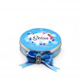 Nin Erkek Bebek Çikolatası Metal Yuvarlak Kutu Mavi Balon Baskılı (80 Adet Napoliten Çikolata) - 2