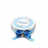 Nin Erkek Bebek Çikolatası Metal Yuvarlak Kutu Mavi Çizgi Baskılı (80 Adet Napoliten Çikolata) - 2