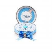 Nin Erkek Bebek Çikolatası Metal Yuvarlak Kutu Mavi Çizgi Baskılı (80 Adet Napoliten Çikolata) - 4