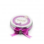 Nin Kız Bebek Çikolatası Metal Yuvarlak Kutu Mor Kurdela Baskılı (80 Adet Napoliten Çikolata) - 2