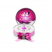 Nin Kız Bebek Çikolatası Metal Yuvarlak Kutu Pembe Leylek Baskılı (80 Adet Napoliten Çikolata) - 1