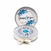 Nin Söz ve Nişan Çikolatası Metal Yuvarlak Kutu Mavi Çiçek Baskılı (80 Adet Napoliten Çikolata) - 1