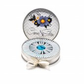 Nin Söz ve Nişan Çikolatası Metal Yuvarlak Kutu Çiçek Baskılı (80 Adet Napoliten Çikolata) - 1