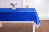 Finezza Pera Lüx  Dantelli Kadife Kumaş Sax Masa Örtüsü 160x220 cm - 1008 thumbnail 2
