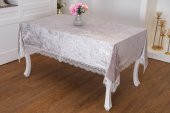 Finezza Pera Lüx  Dantelli Kadife Kumaş Gümüş Masa Örtüsü 160x220 cm - 1010 - 1