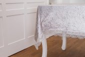 Finezza Pera Lüx  Dantelli Kadife Kumaş Gümüş Masa Örtüsü 160x220 cm - 1010 - 4