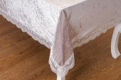 Finezza Pera Lüx  Dantelli Kadife Kumaş Gümüş Masa Örtüsü 160x220 cm - 1010 - 5