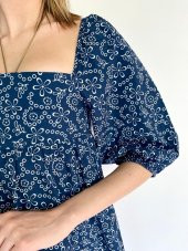 Kadın Çiçek Desenli Kare Yaka Elbise Lacivert - 5