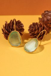 Güneş Taşı Fasülye Kesim Turkuaz Kedi Gözü  22 Ayar Altın Kaplama Kadın Üçlü Set 925 Ayar Gümüş Zincirli - 2