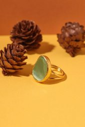 Güneş Taşı Fasülye Kesim Turkuaz Kedi Gözü  22 Ayar Altın Kaplama Kadın Üçlü Set 925 Ayar Gümüş Zincirli - 3