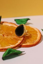 Güneş Taşı Damla Kesim Siyah Kedi Gözü 22 Ayar Altın Kaplama Kadın Üçlü Set 925 Ayar Gümüş Zincirli - 2