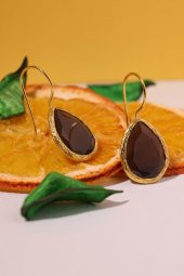 Güneş Taşı Damla Kesim Siyah Kedi Gözü 22 Ayar Altın Kaplama Kadın Üçlü Set 925 Ayar Gümüş Zincirli - 5