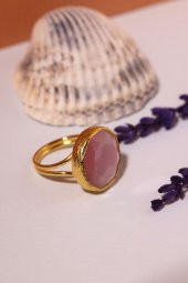 Güneş Taşı Yuvarlak Kesim Pembe Kedi Gözü  22 Ayar Altın Kaplama Kadın Üçlü Set 925 Ayar Gümüş Zincirli - 6