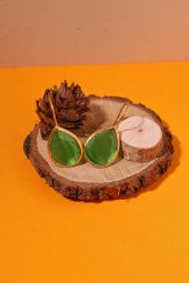 Güneş Taşı Damla Kesim Yeşil Kedi Gözü 22 Ayar Altın Kaplama Kadın Üçlü Set 925 Ayar Gümüş Zincirli - 3