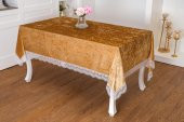 Finezza Pera Lüx  Dantelli Kadife Kumaş Vizon Masa Örtüsü 160x220 cm - 1011 - 1