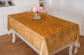 Finezza Pera Lüx  Dantelli Kadife Kumaş Vizon Masa Örtüsü 160x220 cm - 1011 - 2