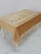 Finezza Elita Lüx  Dantelli Kadife Kumaş Vizon Masa Örtüsü 160x220 cm - 1013 - 1