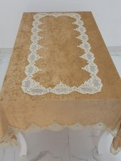Finezza Elita Lüx  Dantelli Kadife Kumaş Vizon Masa Örtüsü 160x220 cm - 1013 - 2