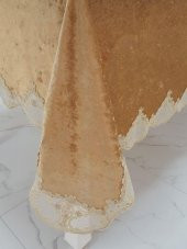 Finezza Elita Lüx  Dantelli Kadife Kumaş Vizon Masa Örtüsü 160x220 cm - 1013 - 4