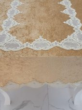 Finezza Elita Lüx  Dantelli Kadife Kumaş Vizon Masa Örtüsü 160x220 cm - 1013 - 5